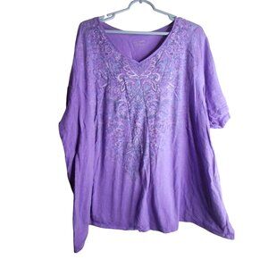 Catherines Size 3x  26/28 W Purple abstract Print knit shirt short sleeve